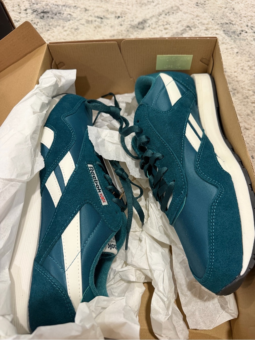 Reebok Men’s Teal & White Classic Suede Nylon Sneakers